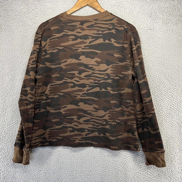 Vintage Old Navy Thermal Shirt Men's Medium Brown Black Camo Henley All Over Y2K - Picture 7 of 10